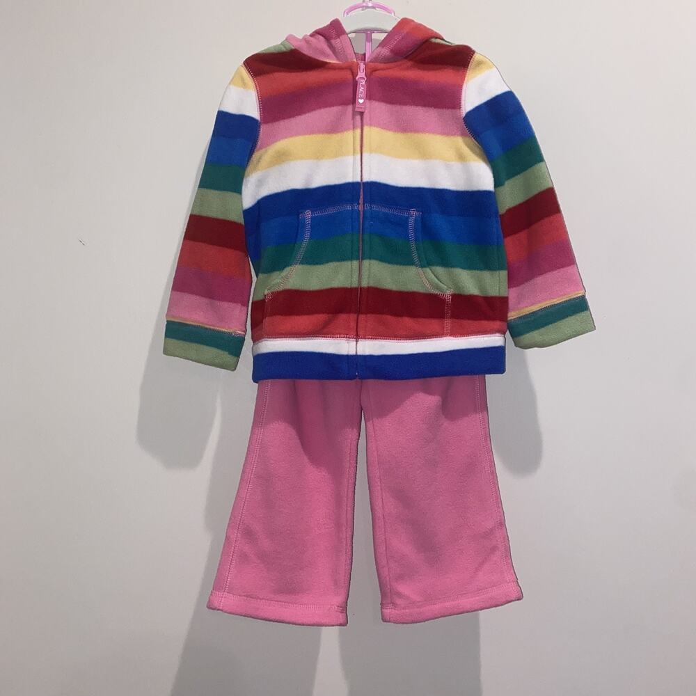 CHILDRENS PLACE 4T Fall Winter Fleece Hoodie Set Rainbow Striped Full Zip Jacket